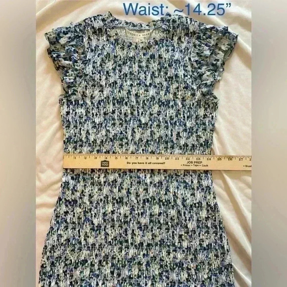 Veronica Beard Size 2 Blue & Green Cotton Abstract Ruffle Cap Sleeve Mini Dress - Picture 11 of 12